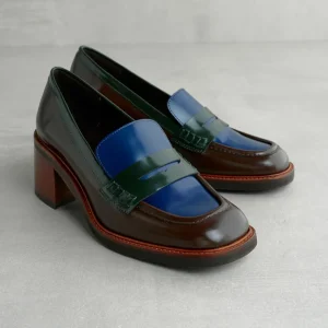 Clearance Mocassino Combo Marrone con Tacco Mocassini