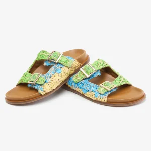 Discount Mule Rafia Azzurro Sandali Flat