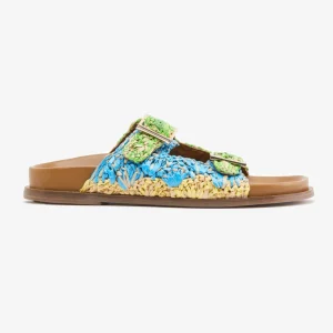 Discount Mule Rafia Azzurro Sandali Flat