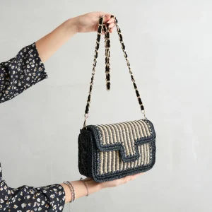 Clearance Pochette Rafia Nera e Beige Borse