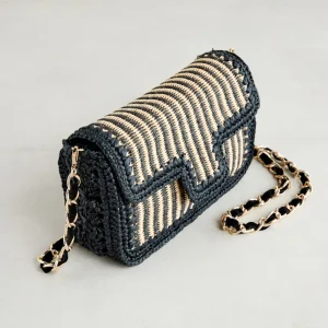 Clearance Pochette Rafia Nera e Beige Borse