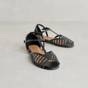 Clearance Sandali T-Strap Neri Sandali Flat