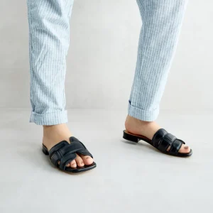 Sale Slider Nera Imbottita Sandali Flat