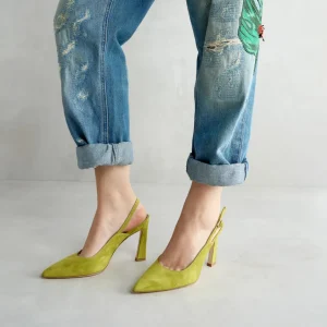 Fashion Slingback Camoscio Lime Décolleté