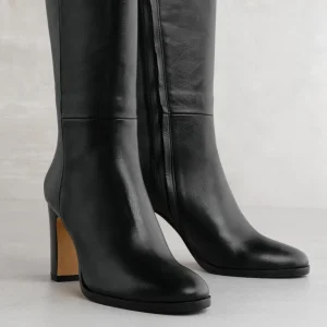 New Stivale in Pelle Nera Stivali Con Tacco