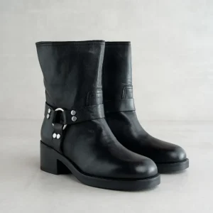 Fashion Stivaletti Biker in Pelle Nera Stivaletti Con Tacco