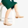 Sale Texano Beige con Ricamo Stivaletti Con Tacco